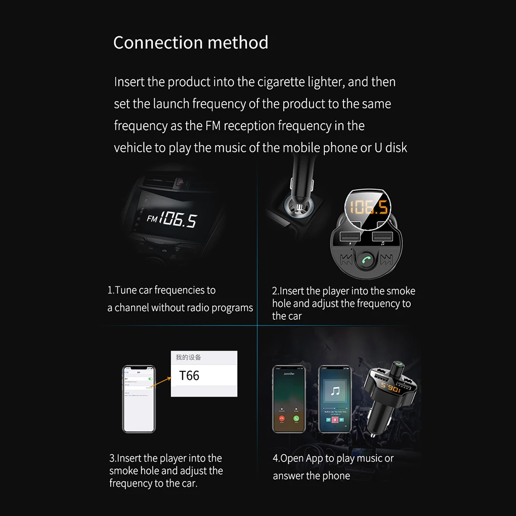 Bluetooth 5,0 Автомобильный MP3-плеер адаптер батарея Снижение напряжения шума TF карта Hands-free Dual USB зарядное устройство