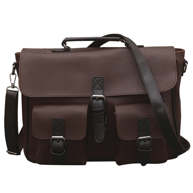 

Retro Style Men's PU Solid Color Short-Distance Travel Classic Design Handbag Soft Material Multi-Function Handbag