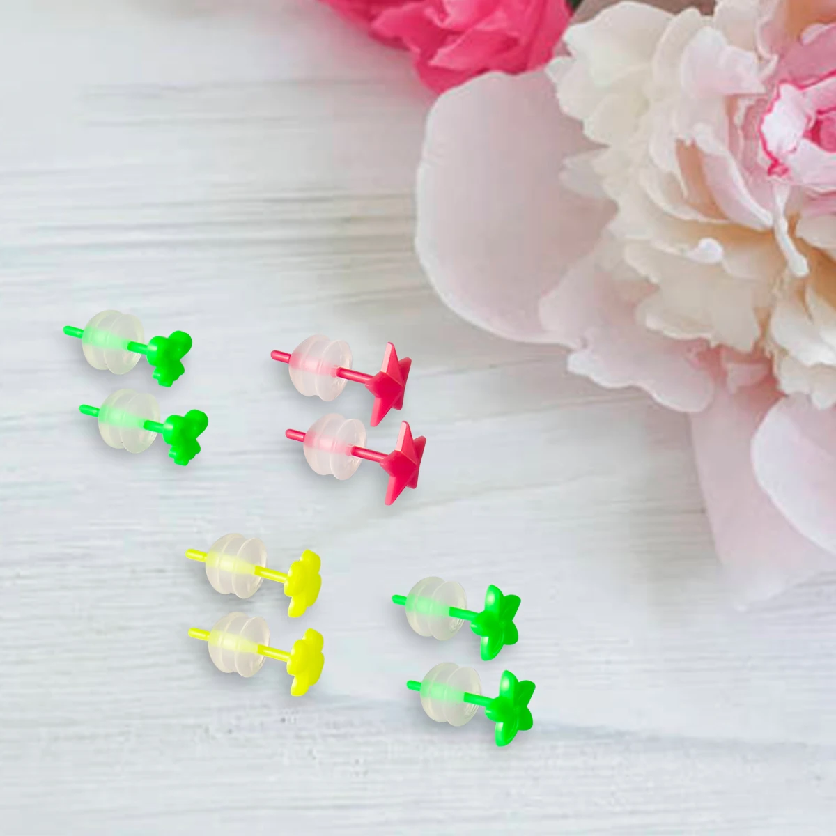 12 Pairs Plastic Earrings for Sensitive Ears,Plastic Post Earrings for  Lady,Star Bow Clover Frangipani Stud Earrings with 3color