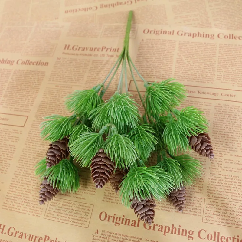 Simulation Plant Artificial Plastic Pine 7 Branches Pine Nuts Cones Fake Plants Tree For Christmas Party Home Decoration