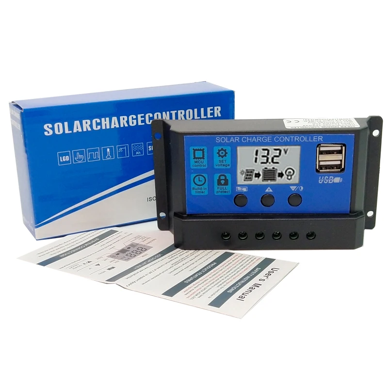 Контроллер солнечной зарядки 60A 50A 40A 30A 20A 10A PWM 12V24V солнечный регулятор с ЖК