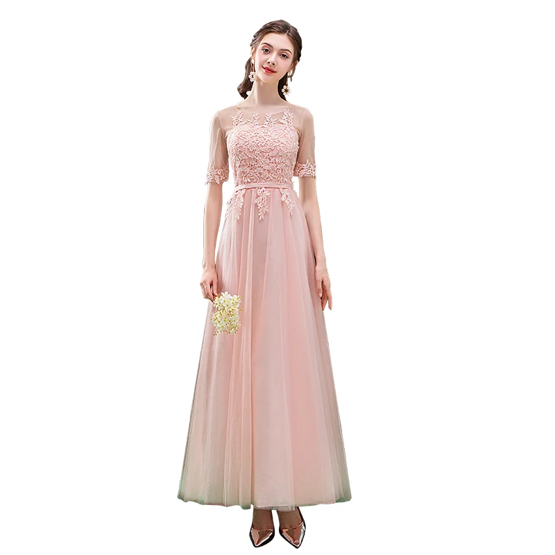 Розовое длинное короткое платье подружки невесты размера плюс, серое, с вышивкой, иллюзия, тюль, элегантное платье для свадьбы, выпускного вечера, вечерние платья, простое сексуальное платье для выпускного вечера