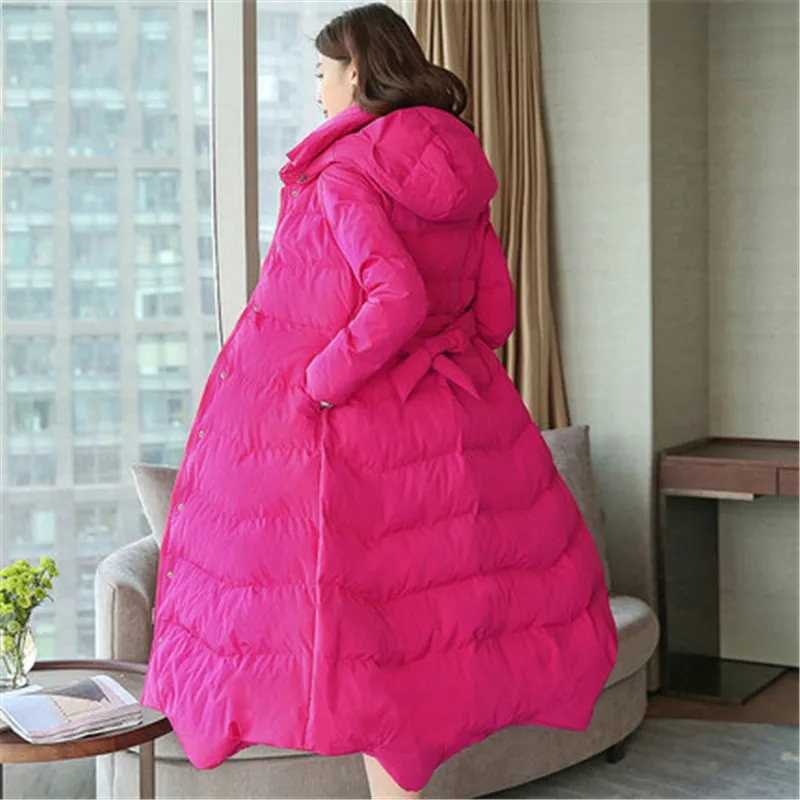 Rose red Зимняя куртка женская одежда новая Корейская парка с капюшоном Женская винтажная длинная хлопок, большой размер пальто женские парки Casaco feminino - Цвет: Rose red