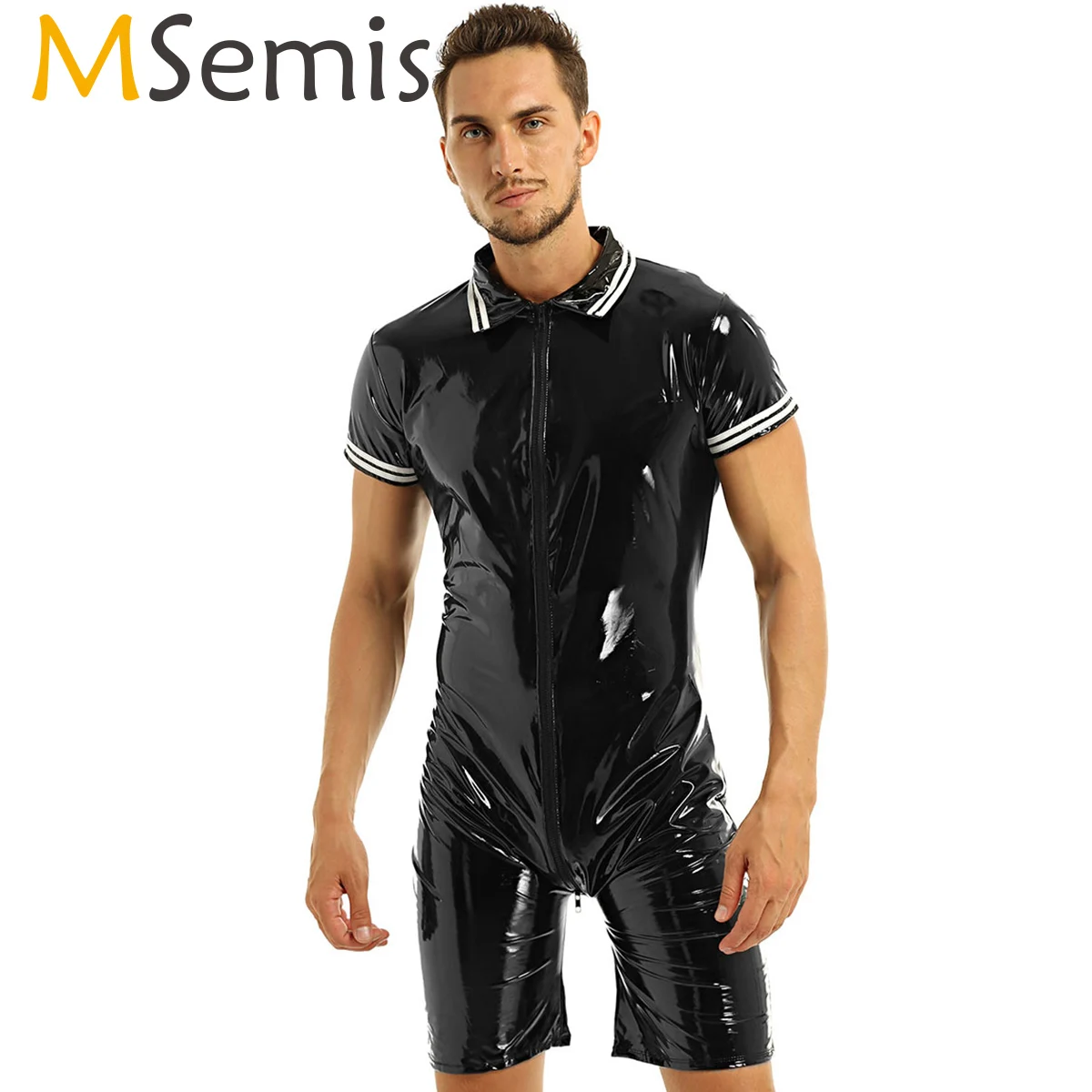 Мужское нижнее белье Wetlook сексуальная клубная одежда лаковая кожа боди трико