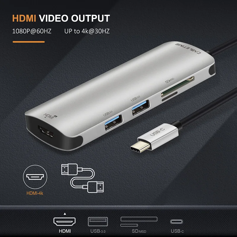 Кабель USB C концентратор тип C к USB 3,0 HDMI 4K SD и Micro SD кард-ридер 6 в 1 USB-C зарядка для Galaxy S8/S9 ПК MacBook Pro C040