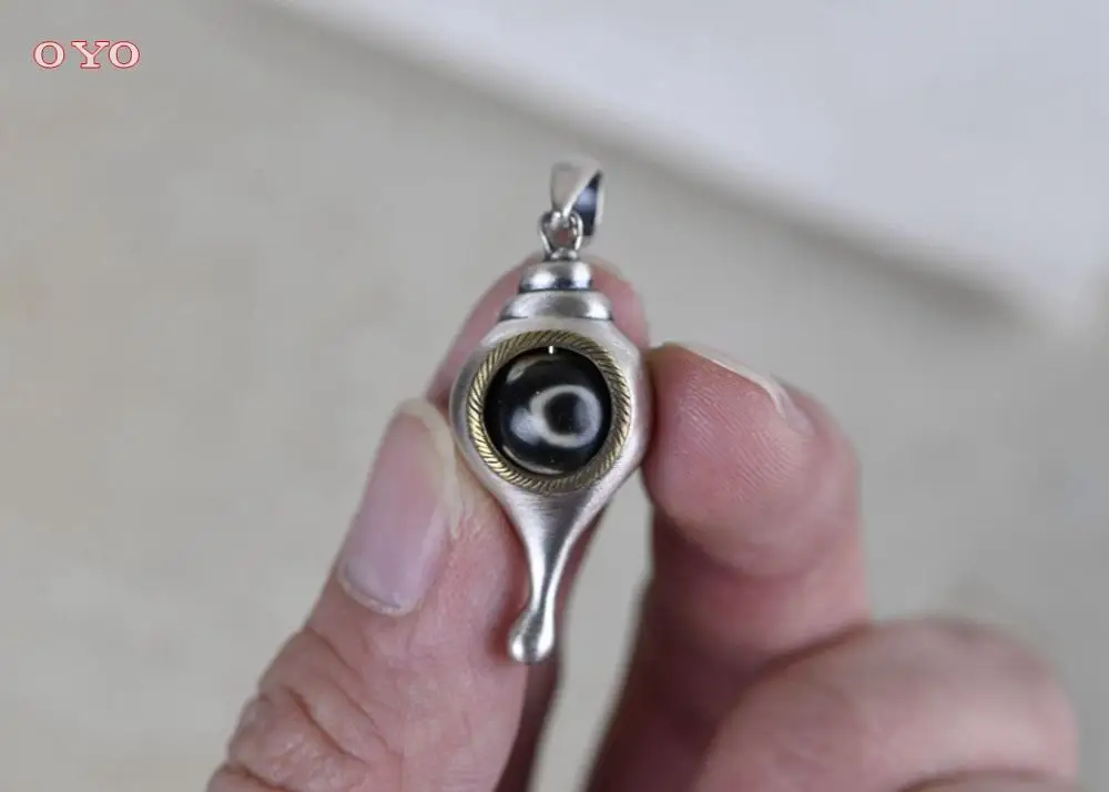 

S925 Silver Retro Thai Silver Cross Pestle Dzi Bead Conch Pendant