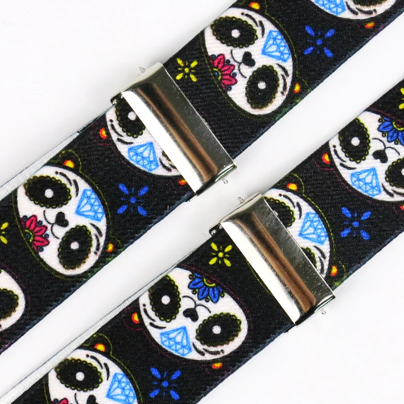 Winfox  New Adult 3 clips On Adjustable Cute Black Panda Animal Print Suspenders Braces For Men Women