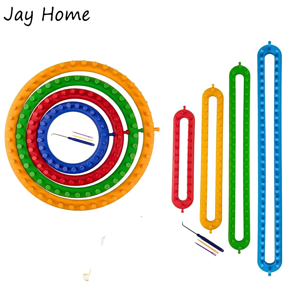 

4 Size Knitting Loom Rectangular and Round Hand Knitting Knit Loom Sets DIY Scarf Hat Weaving Making Tools Sewing Tools