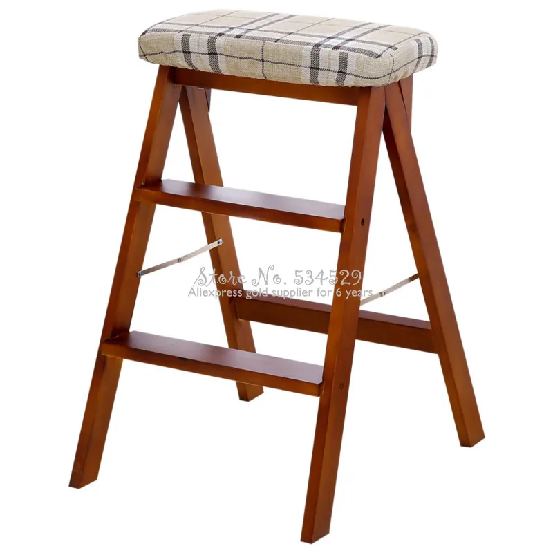 

30%B Solid wood creative folding stool simple folding kitchen ladder stool portable high stool home change shoes high stool