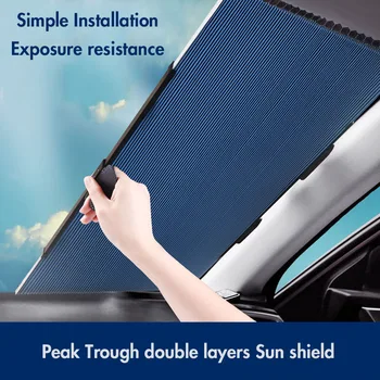 

Car Automatic Retractable Sunshade Sun Protection Insulation Front Windscreen Car Sunshade Honeycomb Double-layer Sunshade Poly