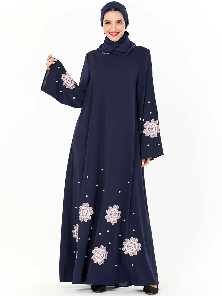 4XL Бисероплетение abaya Дубай турецкое мусульманское платье abaya s женские платья хиджаб цветы кафтан Турция Исламская одежда Восточный халат из марокена