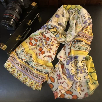

10% Cashmere 90% Wool Blended Scarf Winter Soft Women Long Scarves Mosaic Printing 140X190cm Female Rings Shawls Wraps