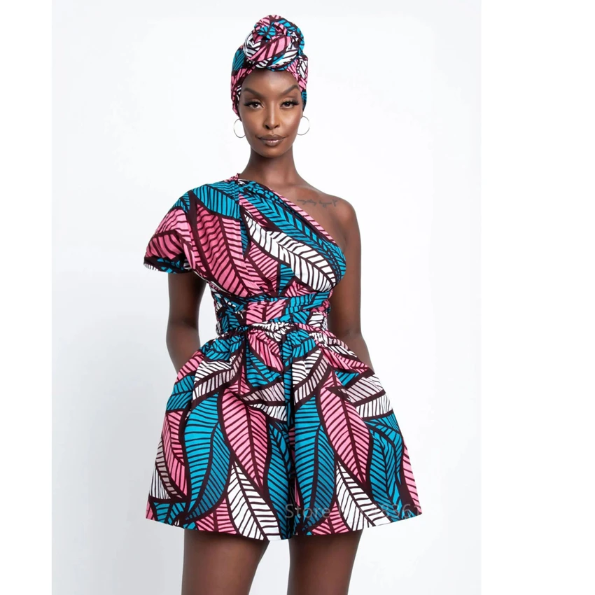 Fashion Women African Clothes Dashiki Summer DIY Lace Up Jumpsuit Short Pants Wide Leg African Dresses Ladies Plus Size Clothing
