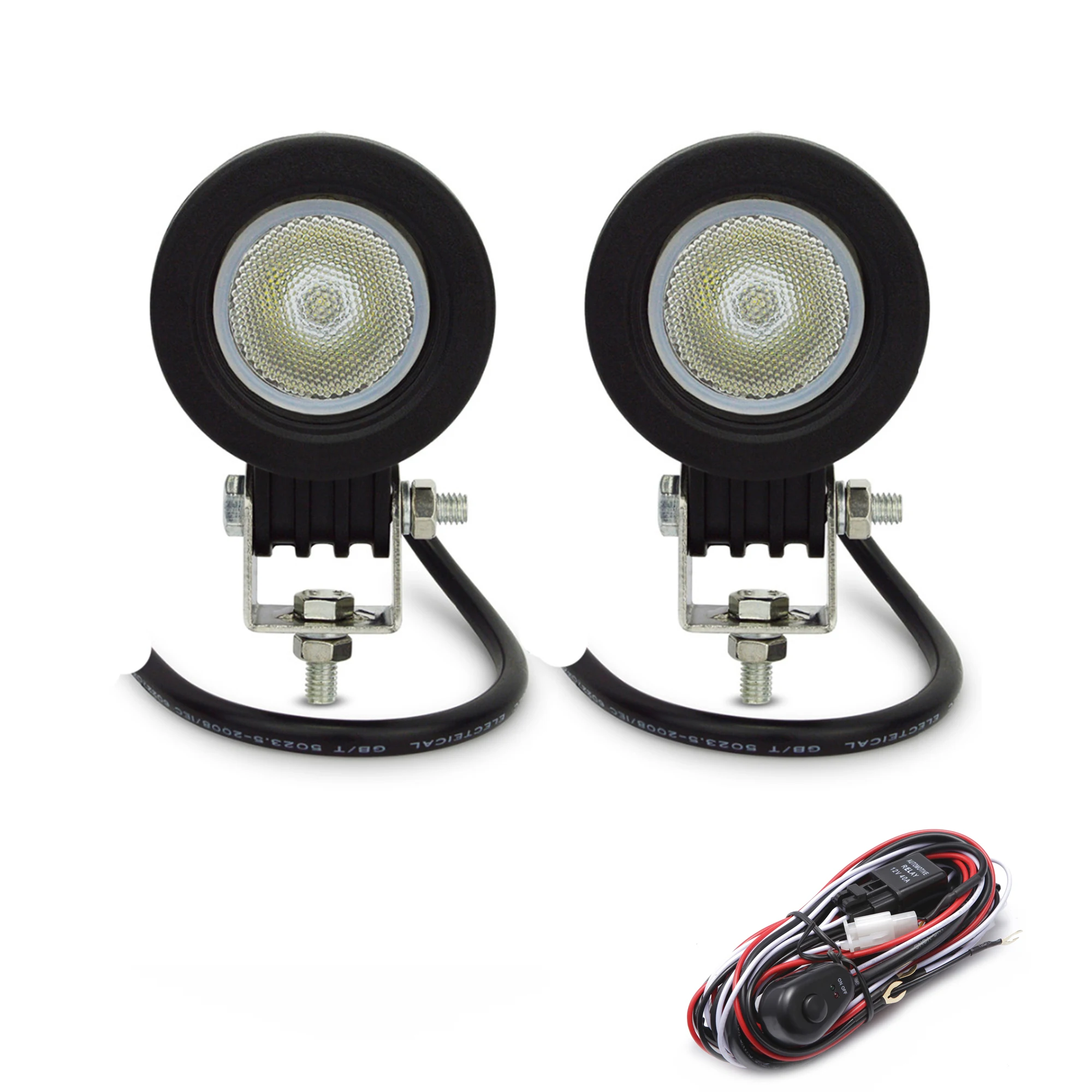 

2 шт. 2-дюймовый круглый светодиодный рабочий светильник 10 Вт 6000 К с 1 шт. жгут проводов контроль релейного переключателя для внедорожного внедорожника мотоцикла e-bike