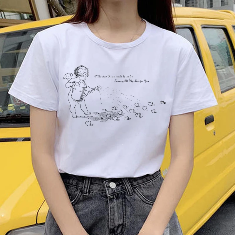 Angel Harajuku Ullzang, женские футболки, Kawaii, забавная мультяшная футболка, 90 s, графический гранж, Милая футболка, корейский стиль, женские футболки