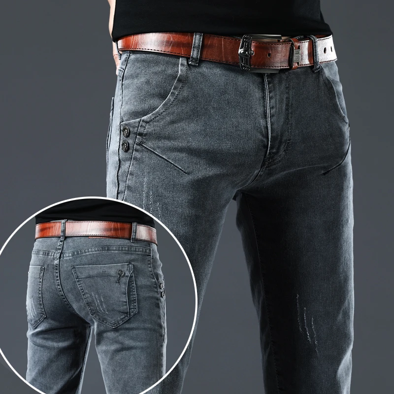 2024 New  Style Men Boutique Denim Jeans High Quality Fashion Casual Solid Pencil Pants Men's Leisure Trousers Size 27-36