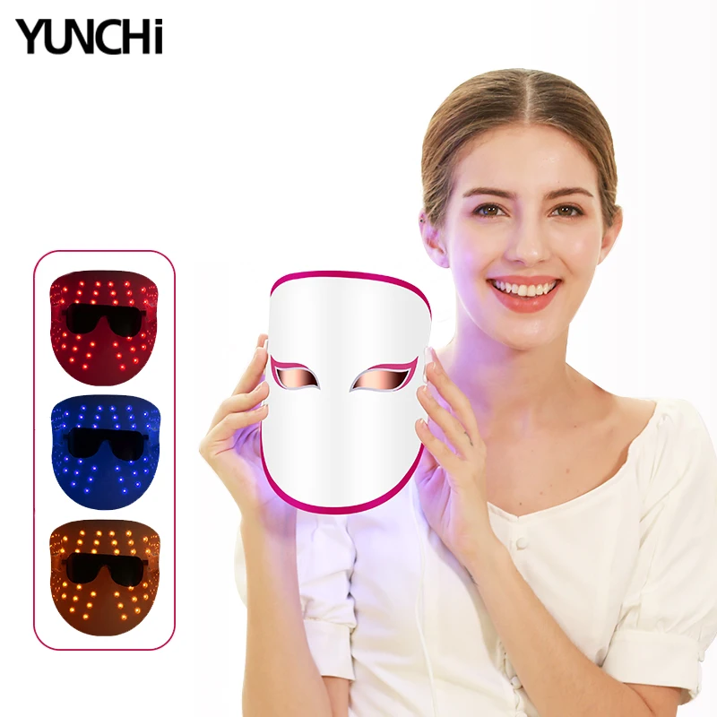 LED Therapy Mask Light Photon Mask Skin Rejuvenation 32 LED lights Red Blue Orange 3 Color Anti-acne Lighten Wrinkle Whiten Skin