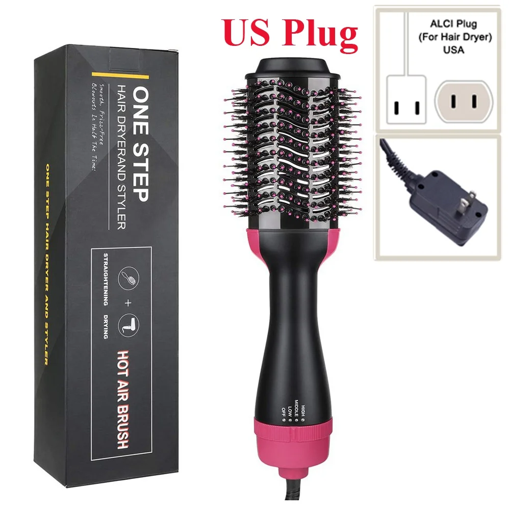 Type 2 US Plug Профессиональная Фен-щетка 2 в 1 электрическая Фен-щетка для волос Горячая воздушная расческа для завивки волос салонная Расческа для укладки волос Прямая поставка - Цвет: Type 2 US Plug