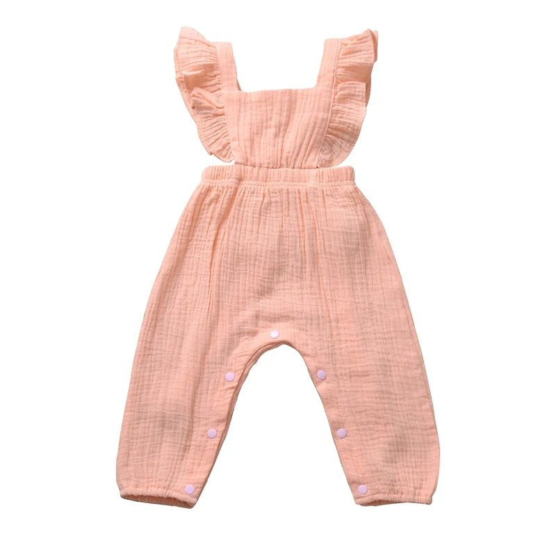pink Одежда для новорожденных; комбинезон в полоску с оборками и открытой спиной; комбинезон; одежда для маленьких девочек; Комбинезон для маленьких девочек; детская одежда - Цвет: pink