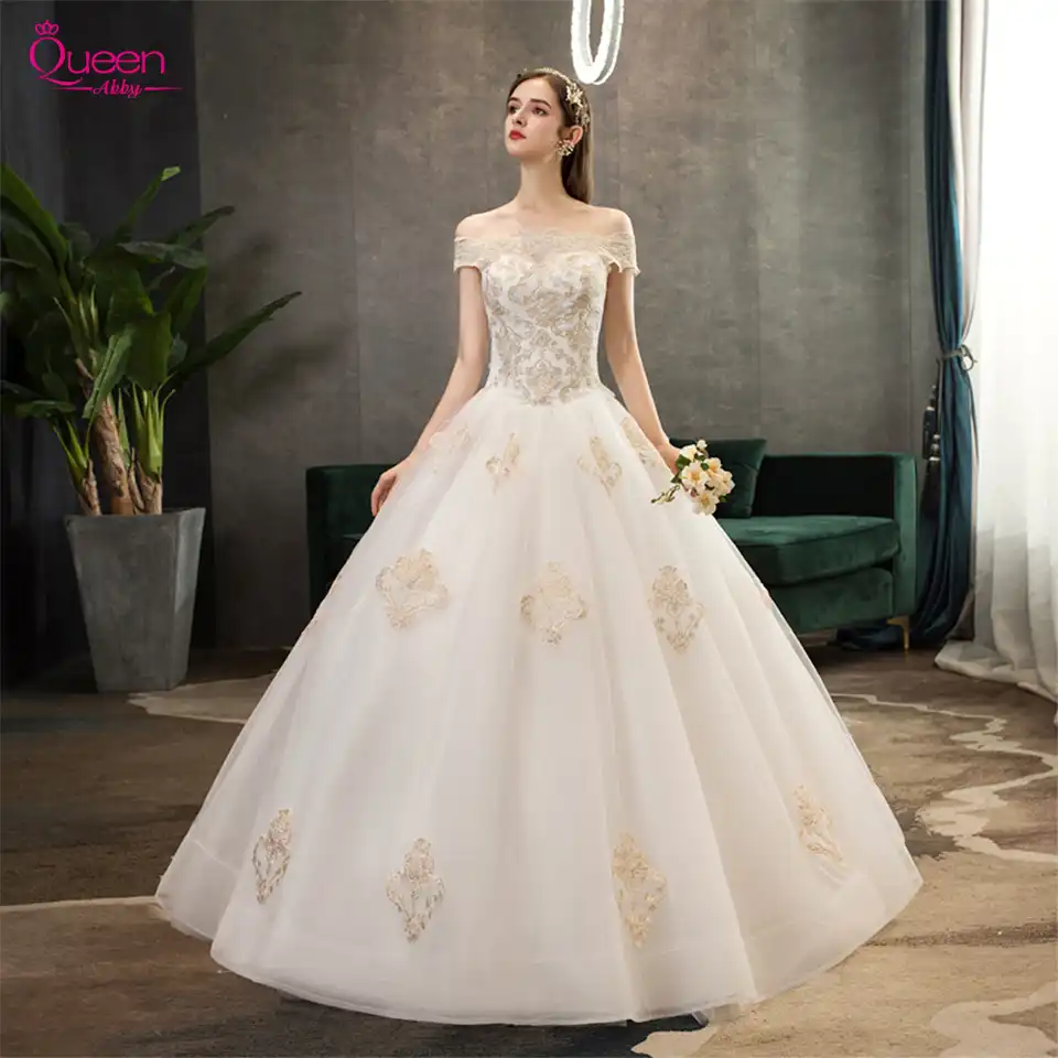 Vestido De Novia De Tul De Encaje Dorado Con Hombros Descubiertos 2020 Vestido De Fiesta De Bordado De Lujo Vestido De Encaje Hasta El Suelo Vestido De Boda Gor Aliexpress