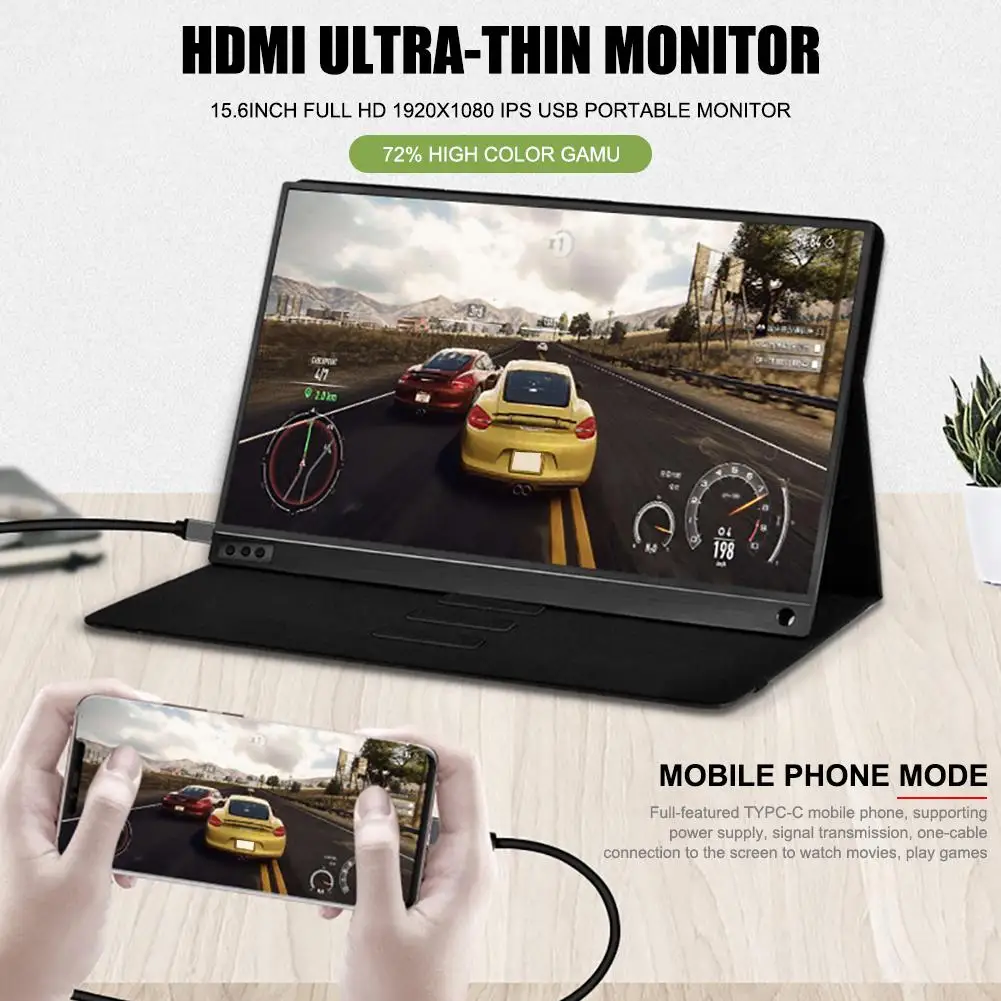 Тонкий портативный ЖК монитор Hd 15 6 Usb Type C Hdmi для ноутбука телефона xbox коммутатора