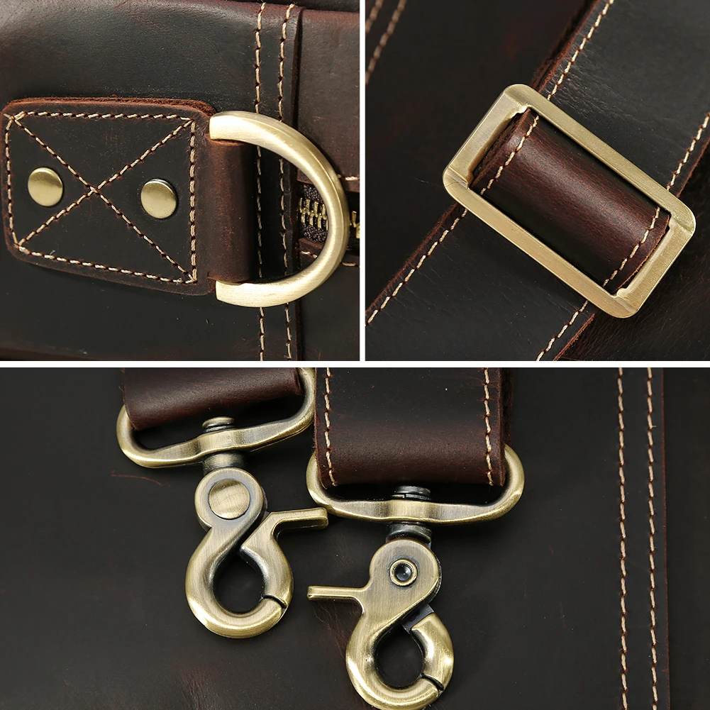 Tiding Men's Crazy Horse Leather Briefcase Cross-section Business Laptop Case1439