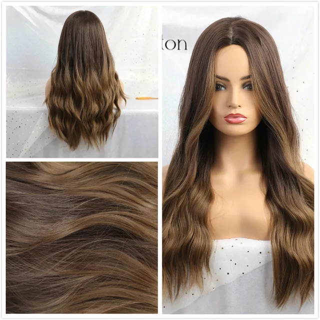 ALAN EATON Long Ombre Light Ash Brown Blonde Wavy Wig Cosplay Party Daily Synthetic Wig for Women High Density Temperature Fibre lc179-1