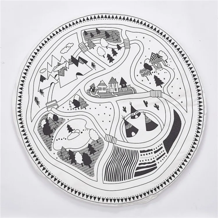 Игровой коврик с мультяшными животными, детский коврик для новорожденных, одеяло для ползания, хлопковый круглый коврик для пола, коврик для детской комнаты, декоративные коврики для детской комнаты - Цвет: 95cm game carpet