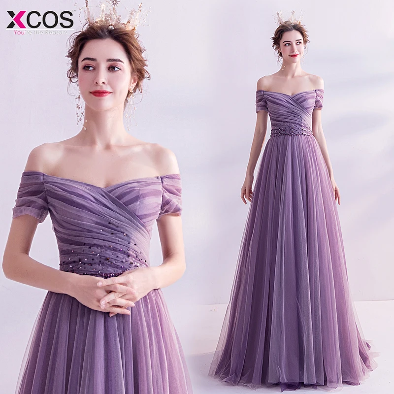 Robe De Soiree бисерные фиолетовые Вечерние платья Длинные без бретелек А-силуэта с открытыми плечами Вечерние платья женские элегантные платья