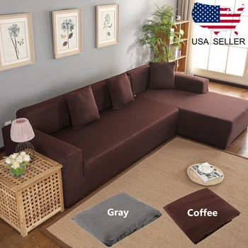 

Polyester 3+2 Seat Corner Sofa Cover L Shape Universal Solid Color Elastic Slipcover Non-slip Full Wrap For Home Sofa Covering
