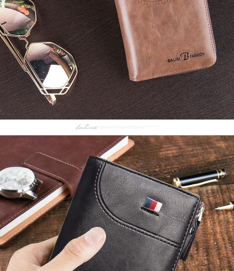 Men's wallet Short oil wax leather retro British wind new coin purse Card package Driver's license wallet