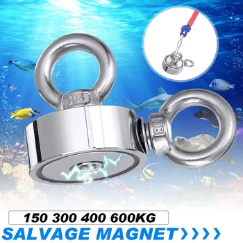 

600Kg Powerful Neodymium Magnet Double lifting ring Search magnet hook strong power Deep Sea Salvage Fishing magnet+20m Rope