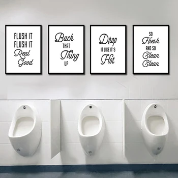 

4pcs/pack Letters Wall Art DIY Unframed Hotel Accessory Funny Signs Home Bathroom Decor Picture Canvas Painting English Toilet