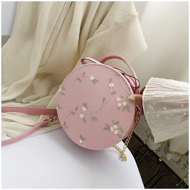 Горячая Распродажа милые кружевные круглые сумки высокого качества из искусственной кожи женские сумки через плечо женские маленькие свежие цветы на цепочке - Цвет: Pink