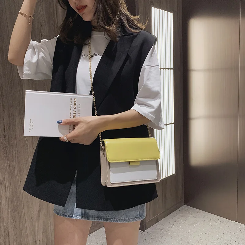 

New Summer Bag WOMEN'S Bag New Style 2019 Shoulder Bag Contrast Color Square Sling Bag Versitile Fashion INS Chain Shoulder Bag