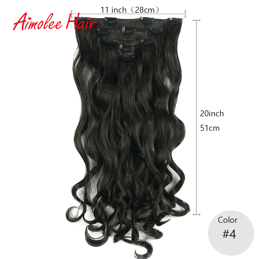 20" Long 5 pcs/set Wavy Black Brown Highlight Hair Extension Synthetic 11 Clips In On Hair Extensions Heat Resistant Hairpiece