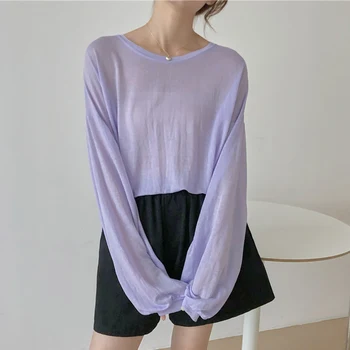 

Oversized O Neck Lantern Long Sleeve Women Blouse Solid Casual Loose Female Tops 2020 Summer Simplee Wild Ladies Blusas