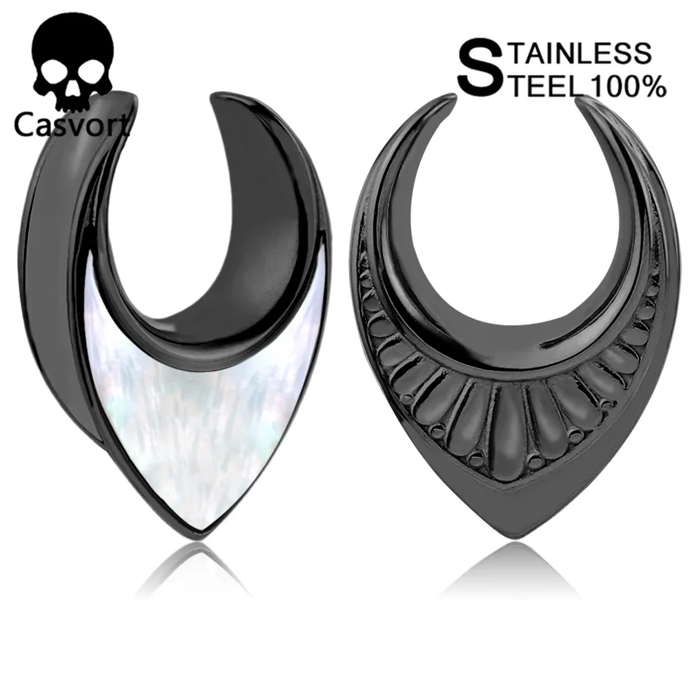Casvort 2 PCS New Arrival Fashion Gold/Black Ear Plugs Tunnels Conch Piercing Jewelry Ear Gauges Stretcher Pair Selling Body Ear Piercings 
