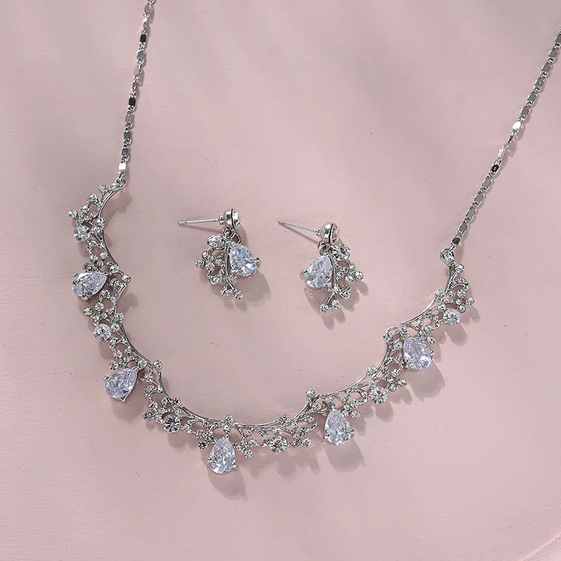 SLBRIDAL, стразы, кристаллы, кубический циркон, комплект свадебных ювелирных изделий, CZ ожерелье, серьги, набор для банкета, ювелирный набор для подружек невесты