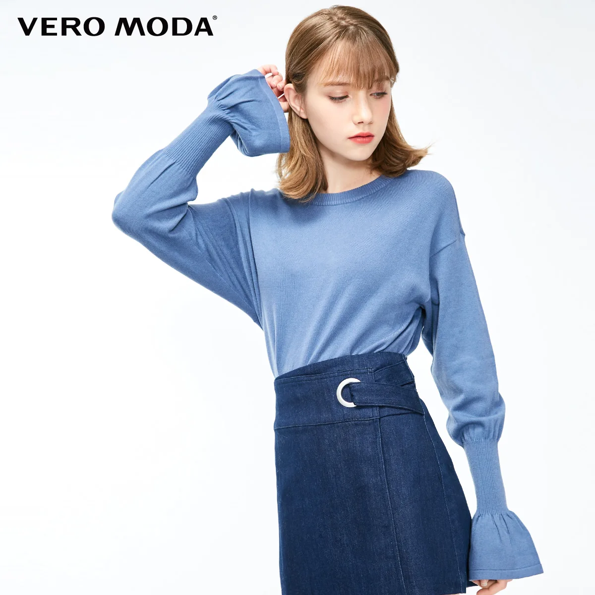 Bijou blue Vero Moda женские ребристые вязанные рукава спереди и сзади | 319124529 - Цвет: Bijou blue