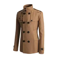 Зимний теплый Тренч, шерстяное мужское пальто, приталенная повседневная куртка, одноцветная, стоячий воротник, двубортный, бушлат, парка, дропшиппинг