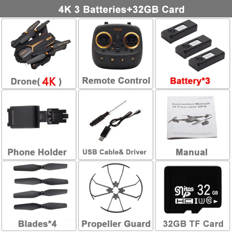 4K 3 Batteries 32GB VISUO XS812 Дрон gps позиционирование следуй за мной 4K 5G wifi FPV камера Дрон профессиональная широкоугольная камера Квадрокоптер RC Дрон VS F11 - Цвет: 4K 3 Batteries 32GB