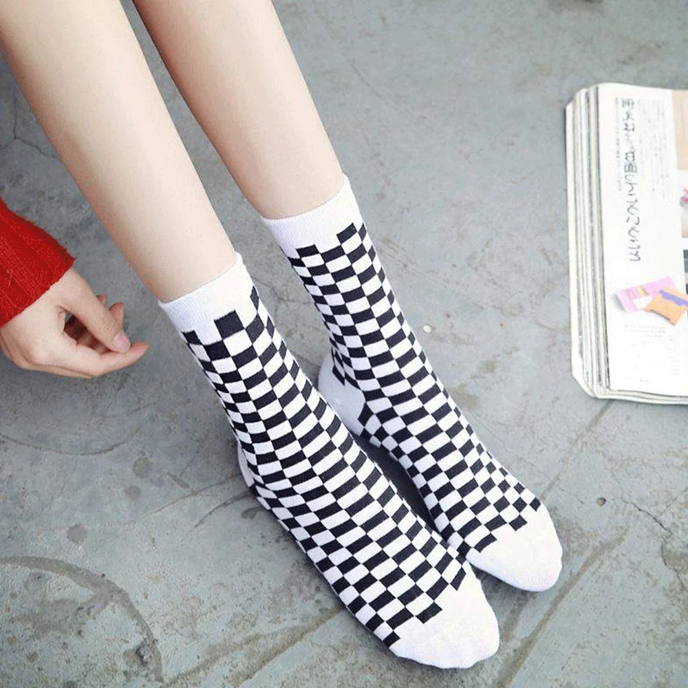 Корейский стиль Харадзюку тренд женские шахматные носки геометрические клетчатые носки мужские хип-хоп хлопок унисекс уличная одежда Новинка носки