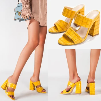 

EOEODOIT 2020 Summer High Heel Slippers Open Toe Square Heel Leather Heels Pumps Sandals Fashion Sexy Shoes 11 cm
