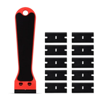

EHDIS Household Clean Handled Razor Scraper+10pcs Plastic Blade Window Tint Squeegee Vinyl Wrap Carbon Fiber Car Sticker Remover