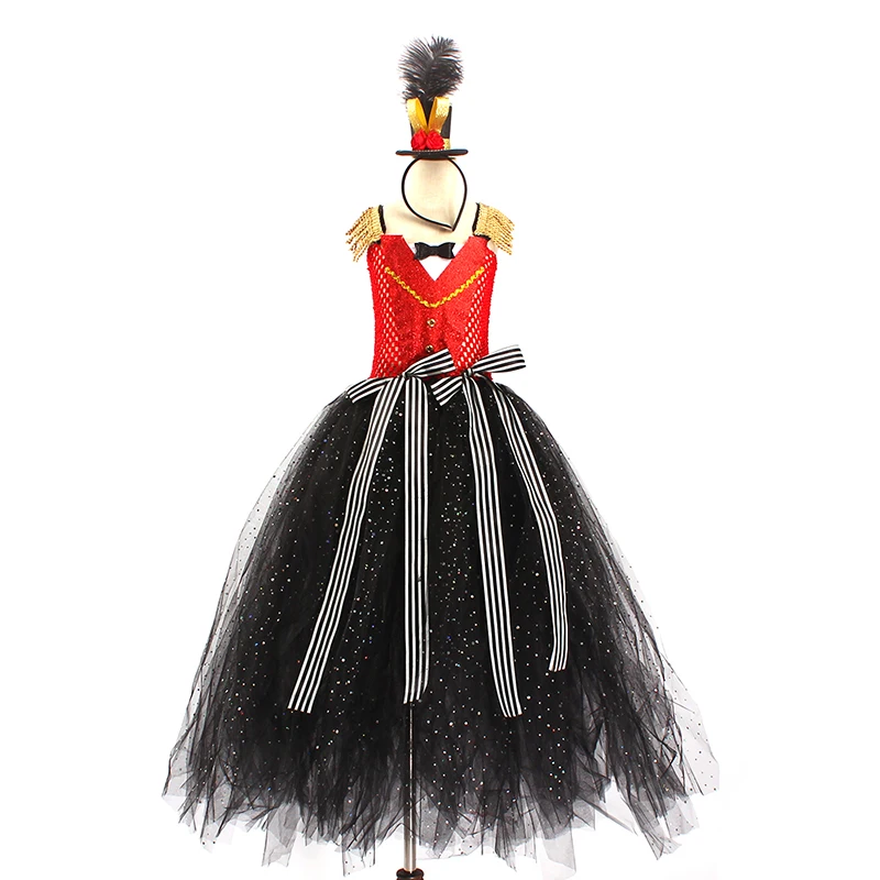 Full Length Sparkly Ringmaster Inspired Girls Tutu Dress Kids Birthday Party Pageant Halloween Costume Girl Circus Fancy Dress (13)