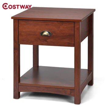 

COSTWAY Night Stand Bedside End Table with Storage Drawer and Shelf HW61716