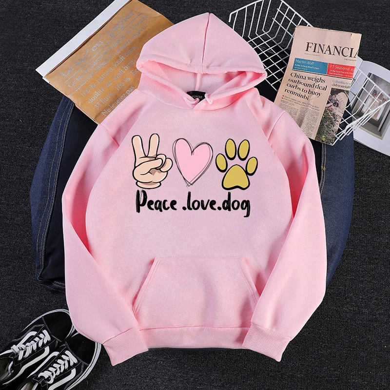 

2020 Autumn Women's Hoodies Sweatshirts Fleece Pocket Hoodie Woman Sweatshirts Pullover for Female Peace Love Print Sweatshirt