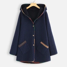 Осенне-зимнее женское пальто свободного покроя большого размера, женские куртки с капюшоном, Теплое повседневное пальто с карманами на пуговицах, винтажное пальто