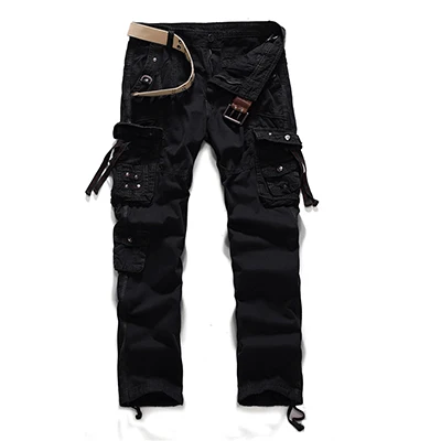 Новое поступление, мужские повседневные брюки-карго, комбинезоны, мужские зимние модные брюки-карго, одноцветные, с несколькими карманами, свободные дизайнерские брюки размера плюс - Цвет: Черный